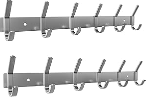 SAYONEYES Brushed Nickel Coat Rack Wall Mount with 6 Double Hooks for Hanging – 17 Inch Heavy Duty SUS304 Stainless Steel Rustic Coat Hooks – Clothes, Purse, Towel Wall Hooks – 2 Pack