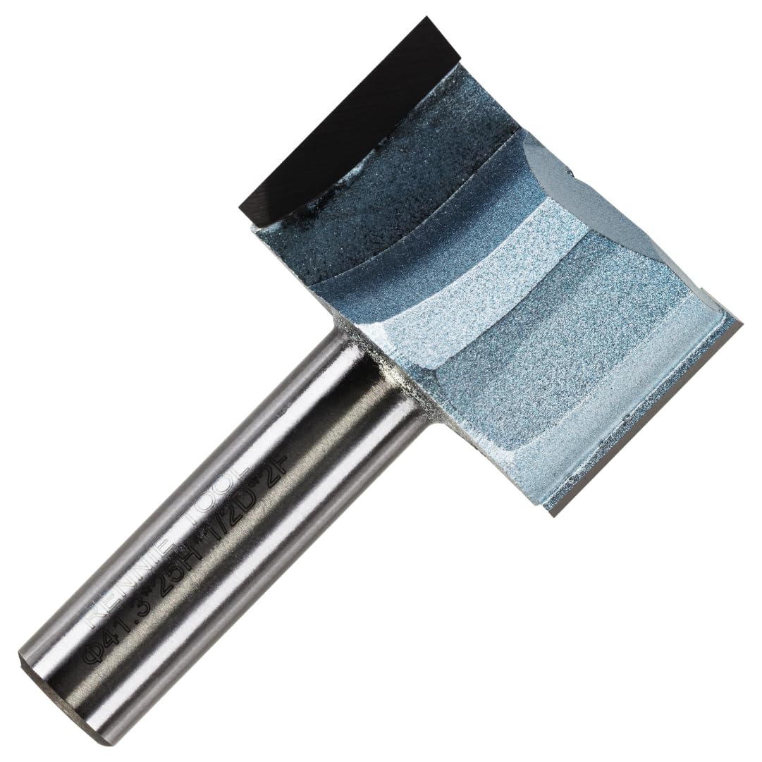 Rennie Tools - 41.3mm (1.5/8") Cutting Diameter x 25mm Flute x 1/2" Shank TCT Tipped 2 Flute Straight Router Cutter Bit. Compatible With Makita Trend Festool Hikoki Dewalt Router Etc 41.3mm Router Bit