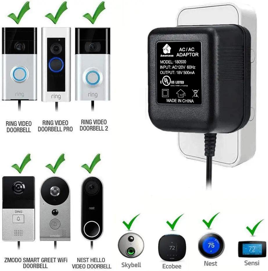 AMORCASA Power Adapter for Ring Doorbell, Univeral Transformer for