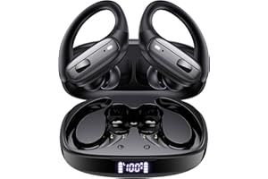 LEEMC Wireless Earbuds, Bluetooth Headphones 5.4, Ear Buds with Hooks for Sports, 80Hr Playtime Earphones, LED Display, IPX7 Waterproof Headset for Workout Running, Black