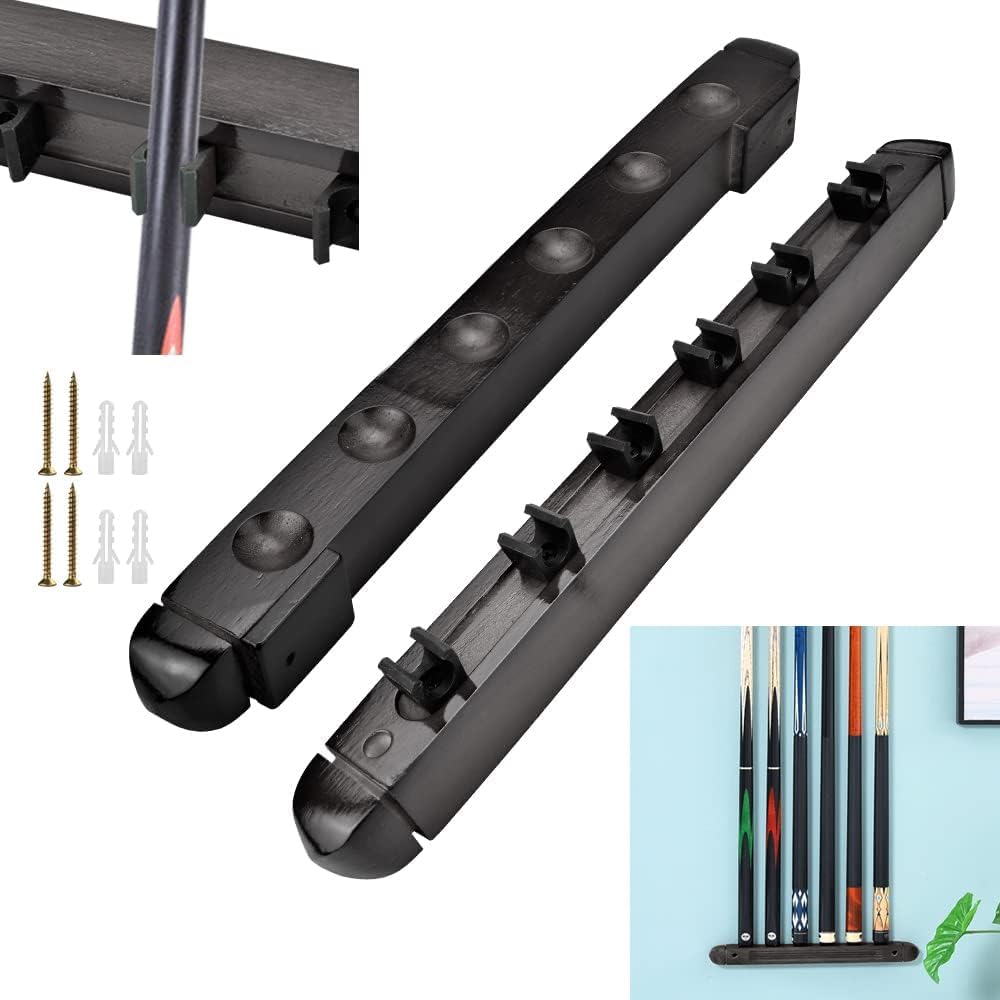 BUENTYA Wooden Billiard Cue Rack - Wall Mounted Pool Stick Holder for 6 Cues - Snooker Rack for Bars, Clubs, and Billiard Players