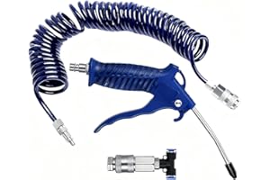 FALVFUN Car Air Blow Gun Kit with Hose, 5 Metre Heavy Duty Vehicle Recoil Air Seat Blow Set with 2 Nozzle Tips, Automotive Dust Gun Cleaning Accessories, Universal for Truck Semi Trailers (Blue)