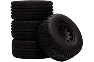 Mesimsple Pre Glued Plastic Wheel and Tire Rubber for Arrma Mojave Grom Mega 380 223S BLX Series Upgrade Parts Black