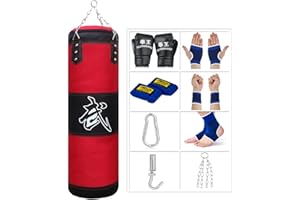 Sfeexun Punching Bag for Man Women Kids, Indoor/Garden Boxing Bag Unfilled Heavy Bag Set with Punching Gloves, Chain, Ceiling Hook for MMA, Kickboxing, Muay Thai, Karate, Taekwondo