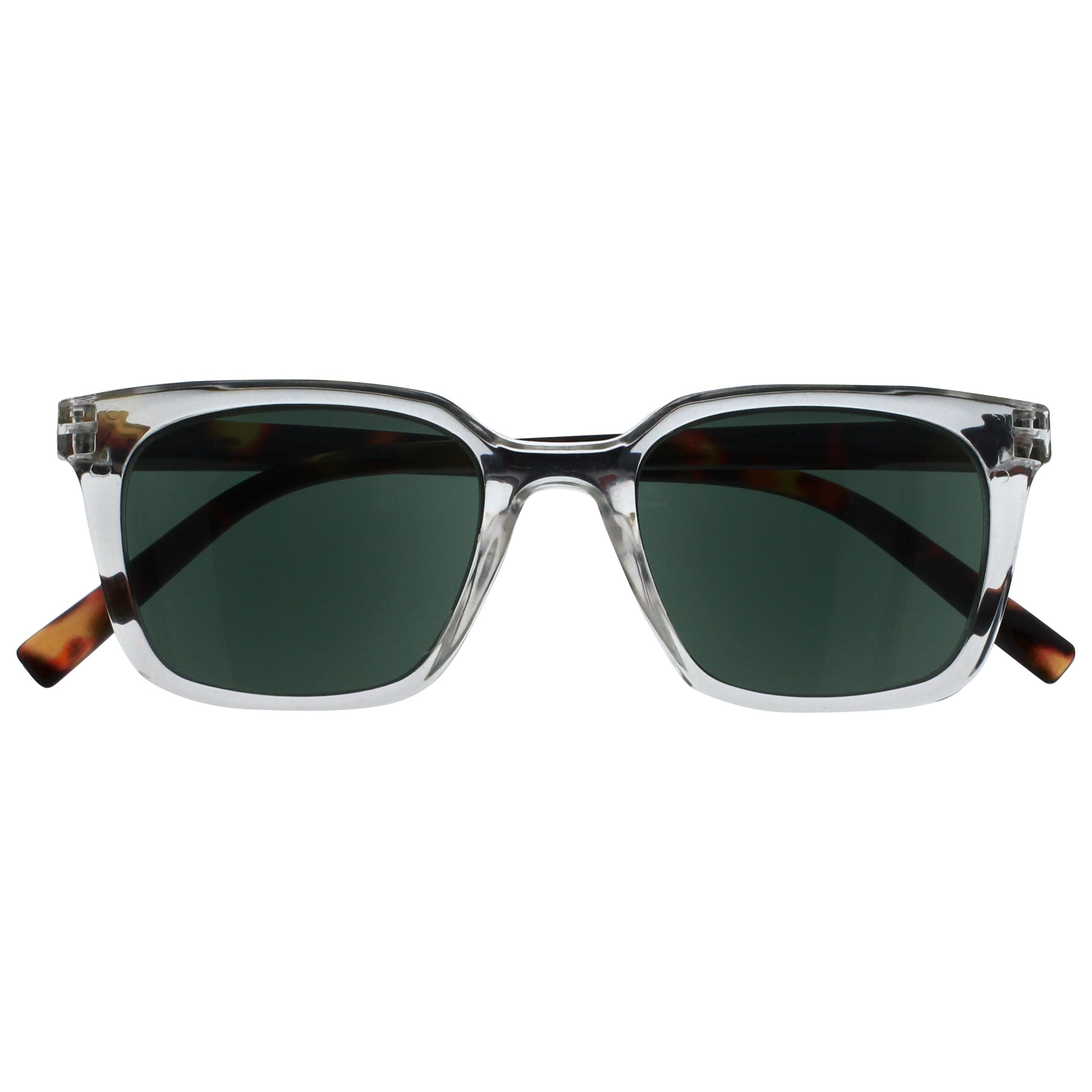 OPULIZE KOI Reading Sunglasses - Large Rectangular Frame - Tinted Lens UV400 - Clear - Mens Womens - Spring Hinges - S50-C - +3.50