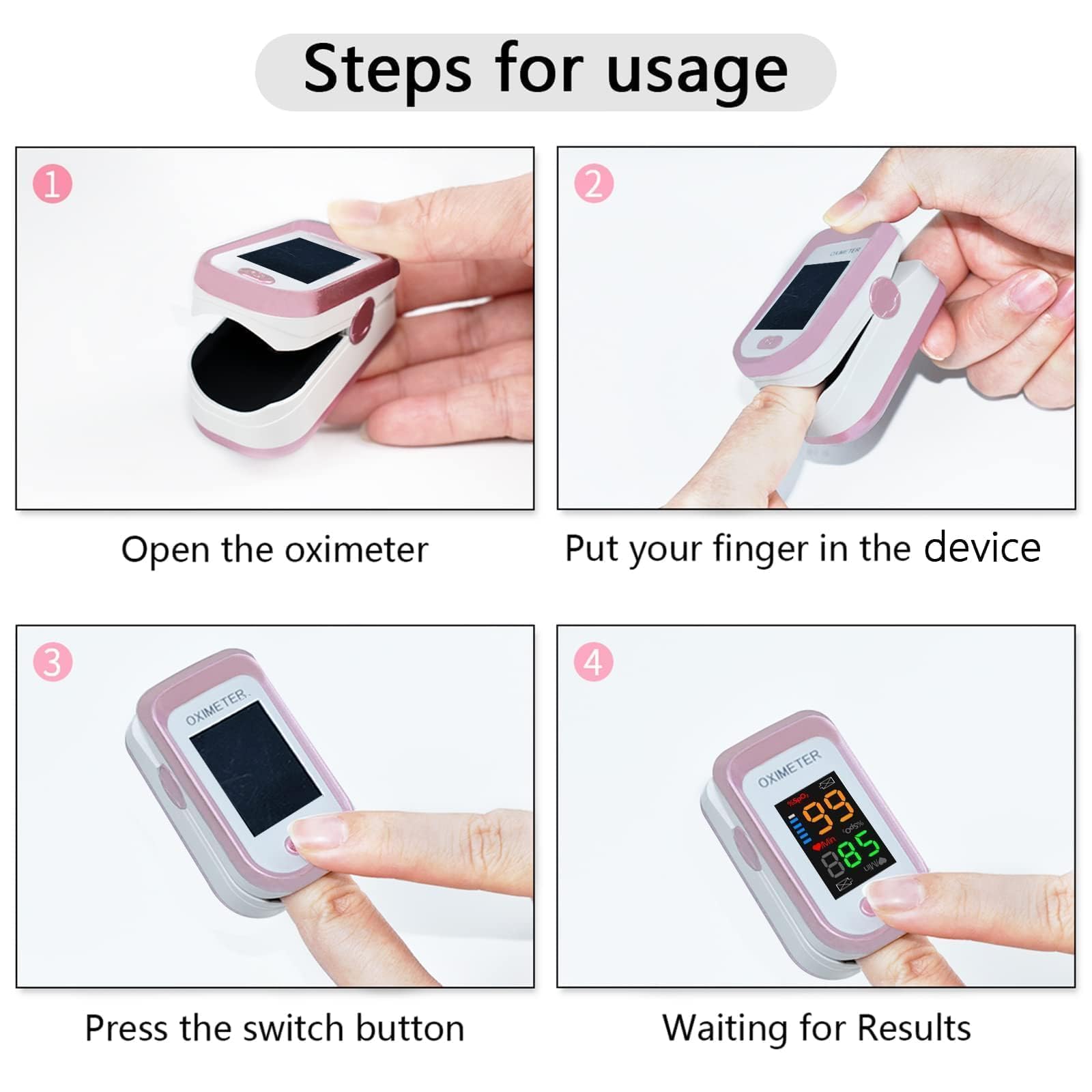 Pulse Oximeter Fingertip, Blood Oxygen Saturation Monitor with Large LED Display, Heart Rate Monitor for Adults, Fingertip Pulse Oximetr, with Lanyard (Rose Gold)
