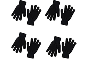 CELCOREERY 4 Pairs Winter Knit Gloves for Kids Unisex Stretchy Warm Magic Black Gloves Children Toddler Boys Girls Mittens