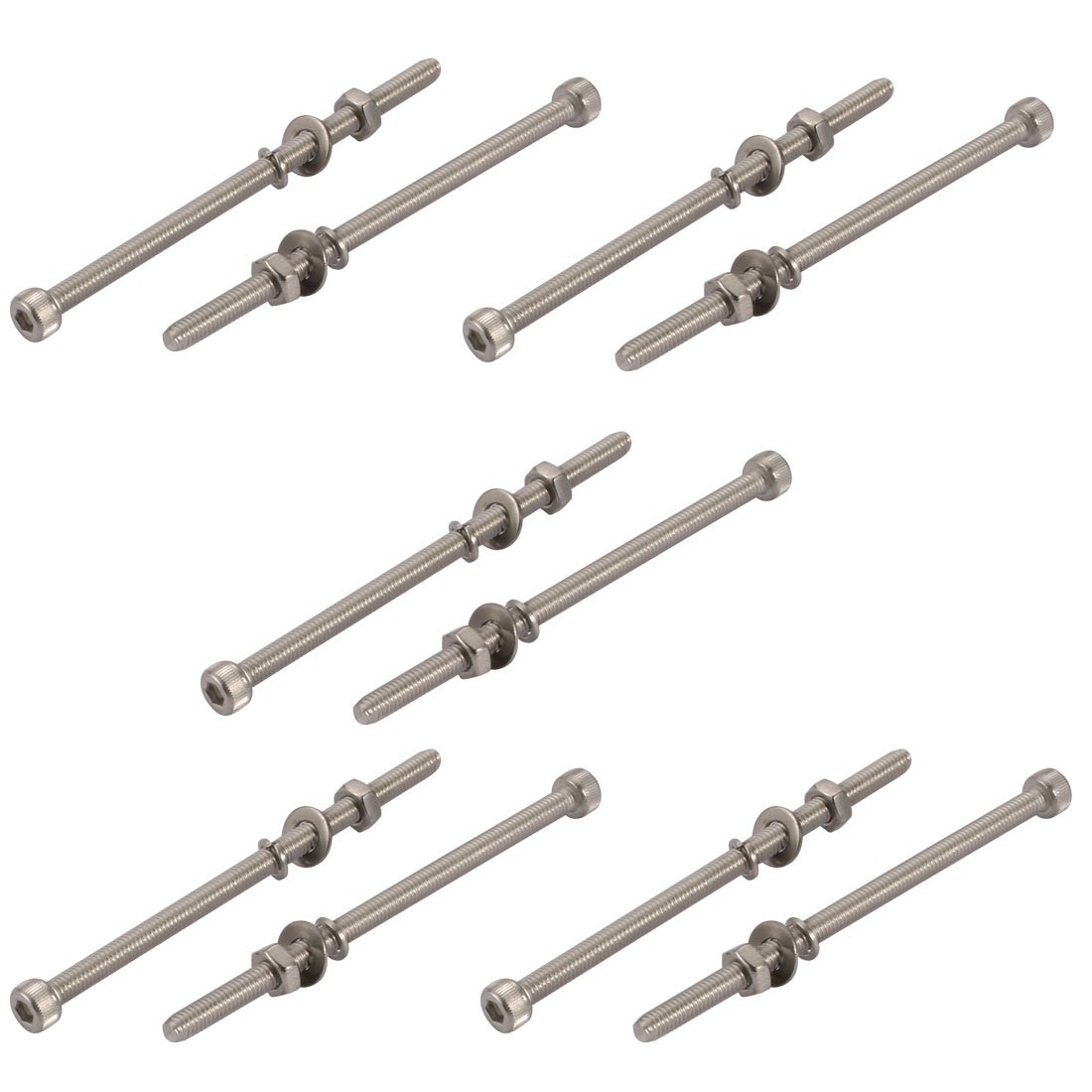 Sourcingmap 10pcs M4x75mm 304 Stainless Steel Knurled Hex Socket Head Bolts Nuts w Washers