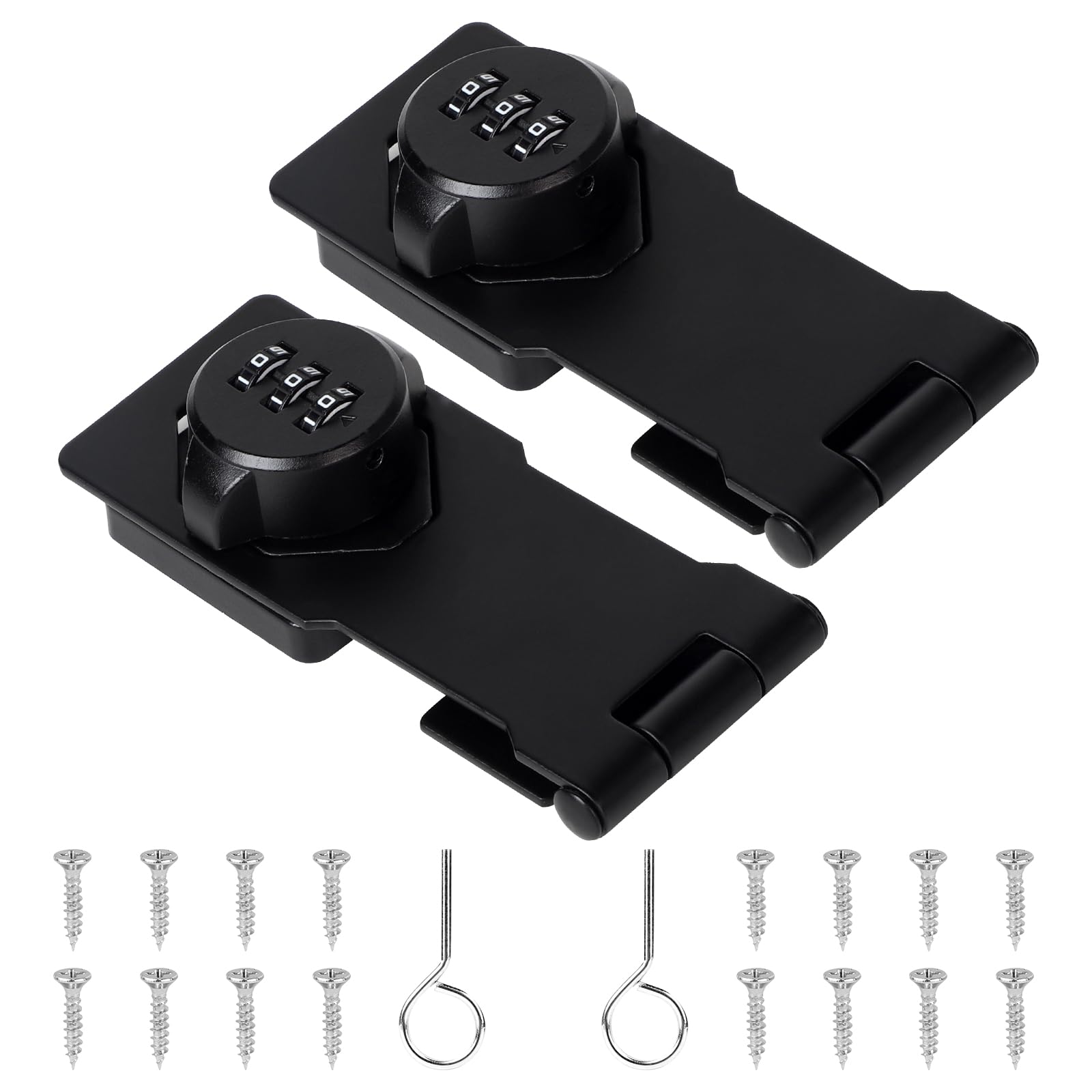 EXLECO 2 x Locker Latch with Combination Lock Hasp Stainless Steel Latch with Padlock Deadbolt Doors Padlock with Trap Lock for Cabinet Drawer Black