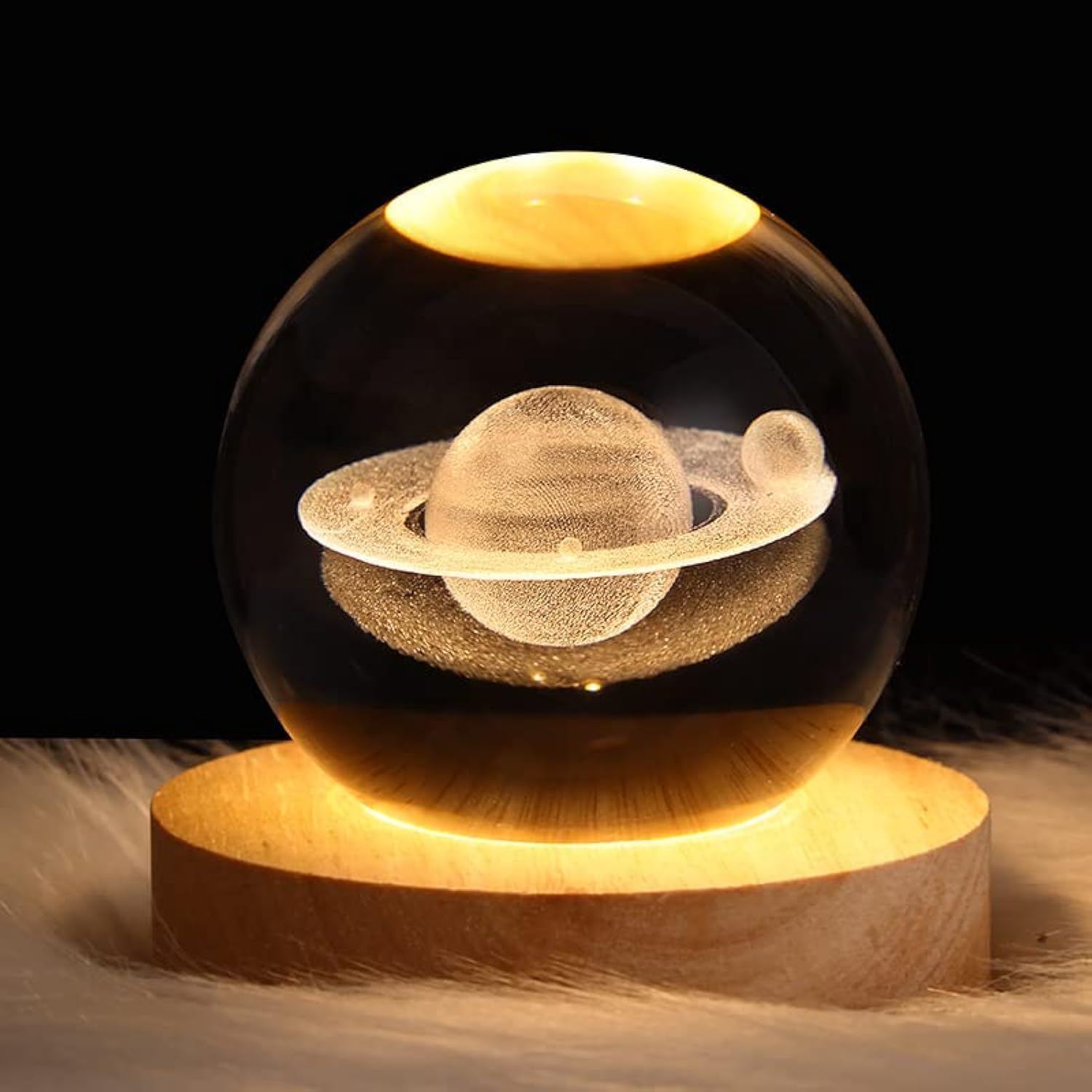 DRYFAL 3D Saturn Crystal Ball Night Light for Kids Glass Ball Night Lamp with Wood Base Fantasy Decor Crsytal Ball Saturn LED Galaxy Planet Nightlight Gift Bedroom Decor — image 1