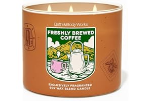 Bath & Body Works Freshly Brewed Coffee 3-Wick Candle 14.5 oz – Rich Coffee, Sweet Vanilla Cream, Sugar Crystals
