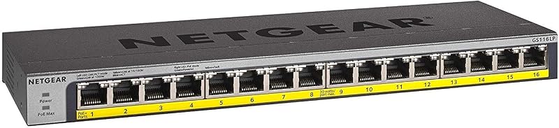 NETGEAR GS116LP 16-Port PoE Gigabit Switch Unmanaged 76W Desktop/Wall/Rack