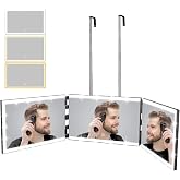 XIGETRAIL Rechargeable 3 Way Mirror for Hair Cutting with 8 Light Strips | Trifold Barber Mirror with Telescoping Hooks for Makeup, Shaving, Braiding and Styling