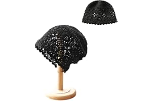 Handmade Crochet Slouchy Beanie Soft Comfortable Knit Hat with Floral Texture Vintage Artistic Skull Cap for Women