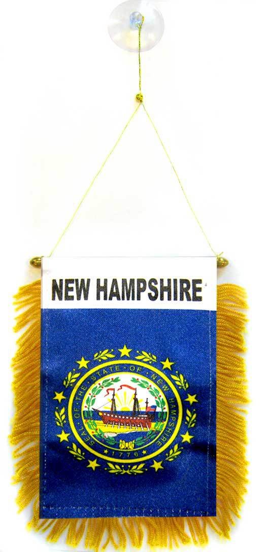 AZ FLAG - New Hampshire Mini Banner - 6'' x 4'' - 100% Polyester US state of New Hampshire Small Pennant for Car - Double-sided Flag with Suction Cup Hanger