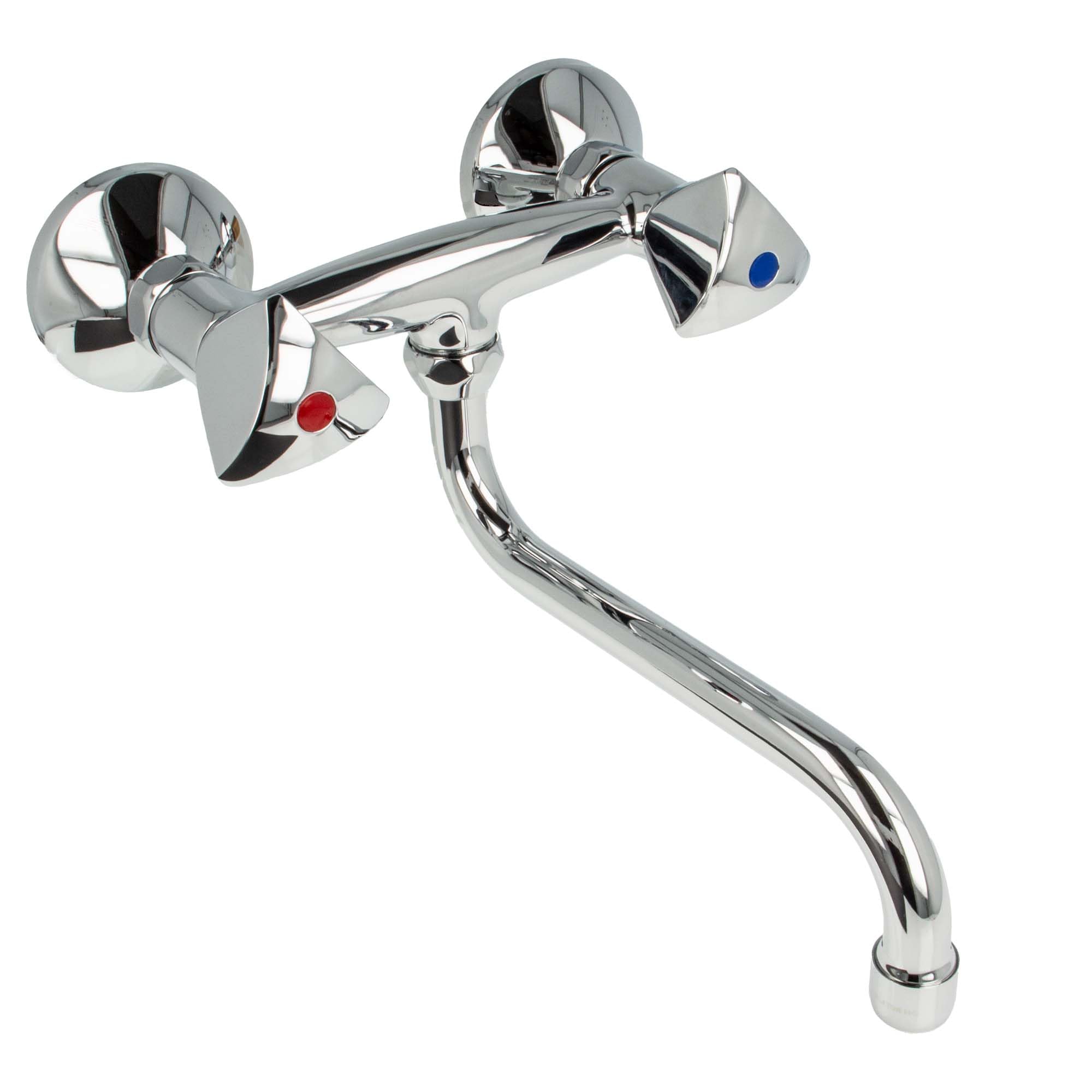 tecuro Classic Line 2-Handle Wall Mounted Mixer Tap with Swivel S-Spout 200 mm Chrome-Plated Brass, Made in Germany