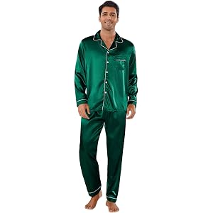 Men's Lapel Neck Button Down Long Sleeve Top and Pants 2 Piece Pajama Set