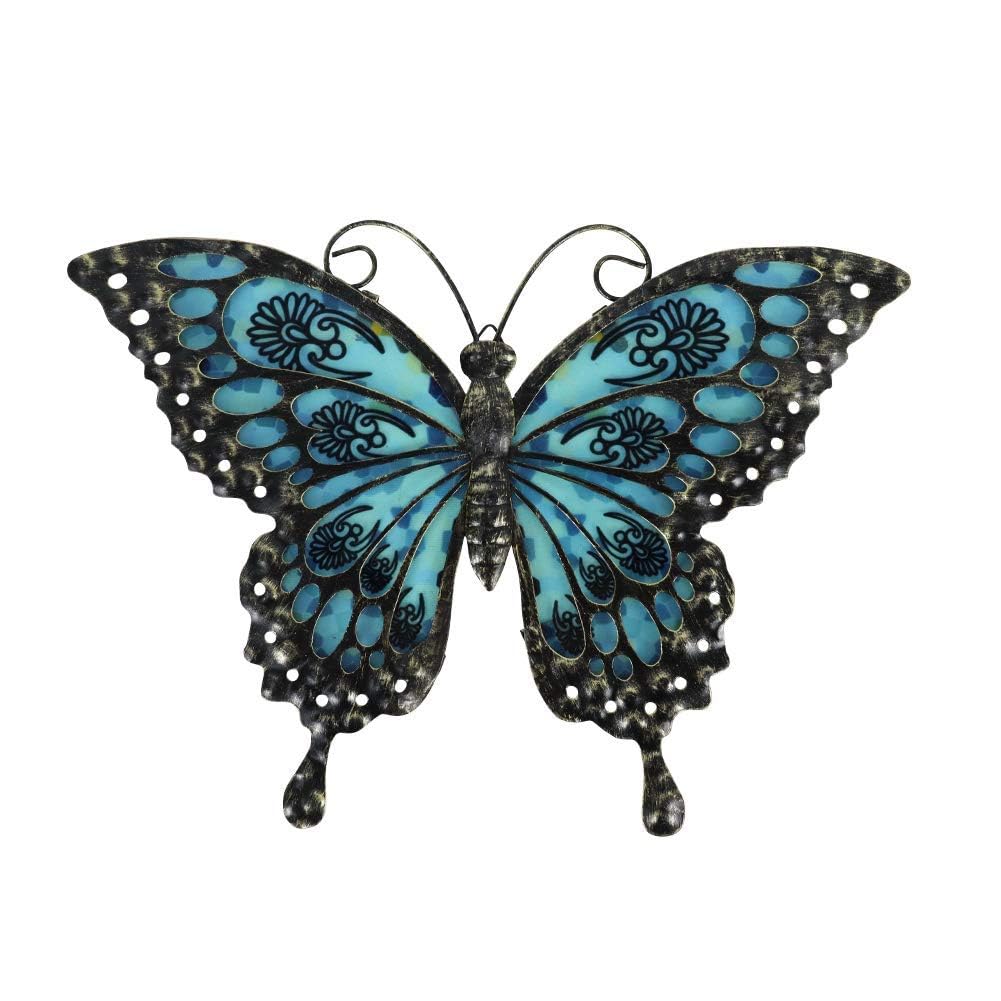 Liffy Metal Butterfly Wall Decor Glass Outdoor Wall Art Sculptures 12" Hanging Garden Decorations Indoor Home Decorative Ornaments for Patio Yard Fence Bedroom Living Room