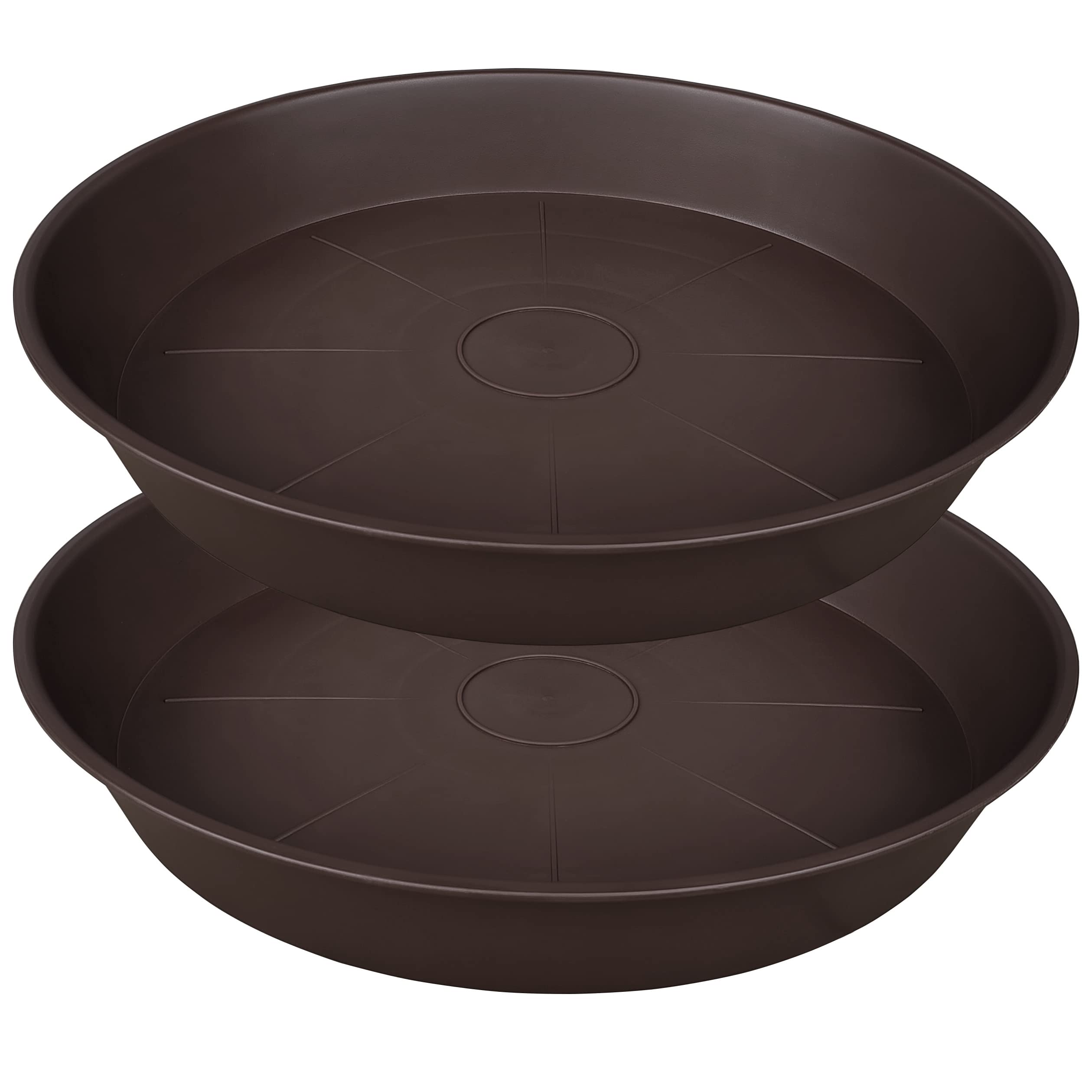 Photo 1 of Bleuhome 2 Pack of 20 22 inch Plant Saucer, 3.6" Depth Tray, Large Deep Heavy Duty Saucers for Pots, Garden Plastic Flower Plant Trays for Indoors Outdoor, Tray for Planter 19-23" (Brown)