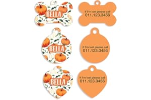 M&J Personlalized Halloween Fall Autumn Lost Pet Cat Dog ID Tag Collar Charm Custom Name Tag (HEART, PUMPKINS)