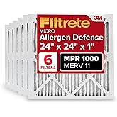 Filtrete 24x24x1 AC Furnace Air Filter, MERV 11, MPR 1000, Micro Allergen Defense, 3-Month Pleated 1-Inch Electrostatic Air Cleaning Filter, 6 Pack (Actual Size 23.81x23.81x0.81 in)