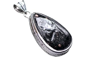 BEADS PLANET JAIPUR Nuummite Silver Plated Ethnic Handmade Pendant Jewelry 2.5" P 5546 P 5546