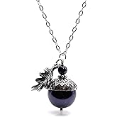 Dashe Designs Acorn Necklace with Oak Leaf and Simulated Pearls, Dark Purple, 18 inches