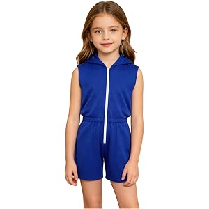 vastwit Girls Special Needs Jumpsuit Short Sleeve Zipper Rompers Hooded Coveralls for Casual Daily Wear