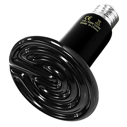 Simple Deluxe Ceramic Heat Emitter 150W Reptile Heat Lamp Bulb No Light Emitting Brooder Coop Heater for Amphibian Pet Snake Turtle & Incubating Chicken, No Harm, Color Black, 1 Pack