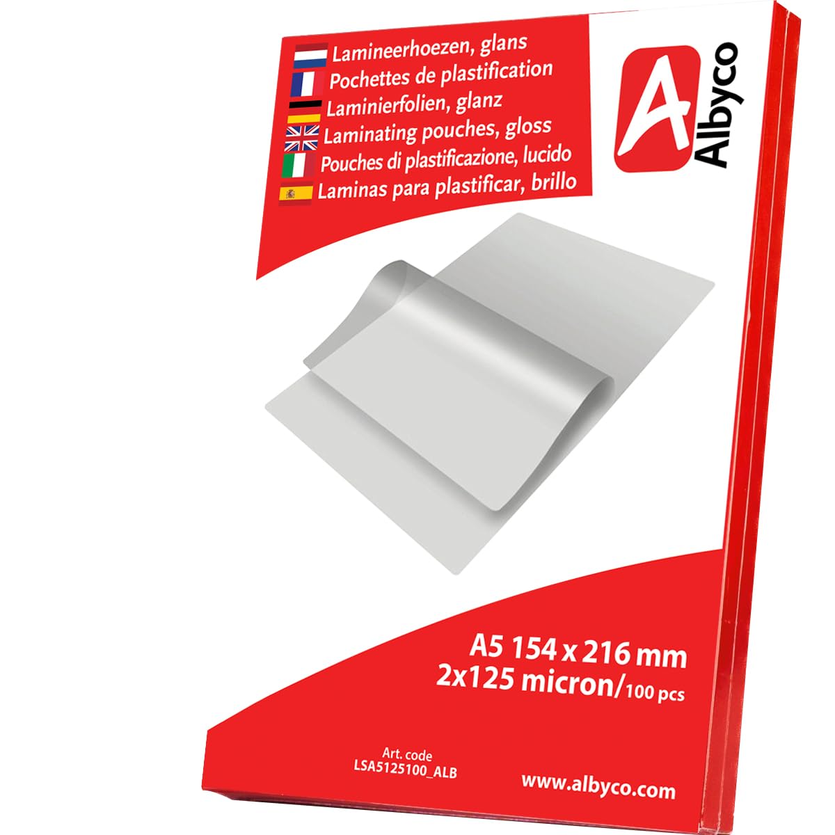 Albyco A5 Laminating Cover, Glossy Laminating Sheets, Pack of 100, Thickness 2x125 (250) Microns