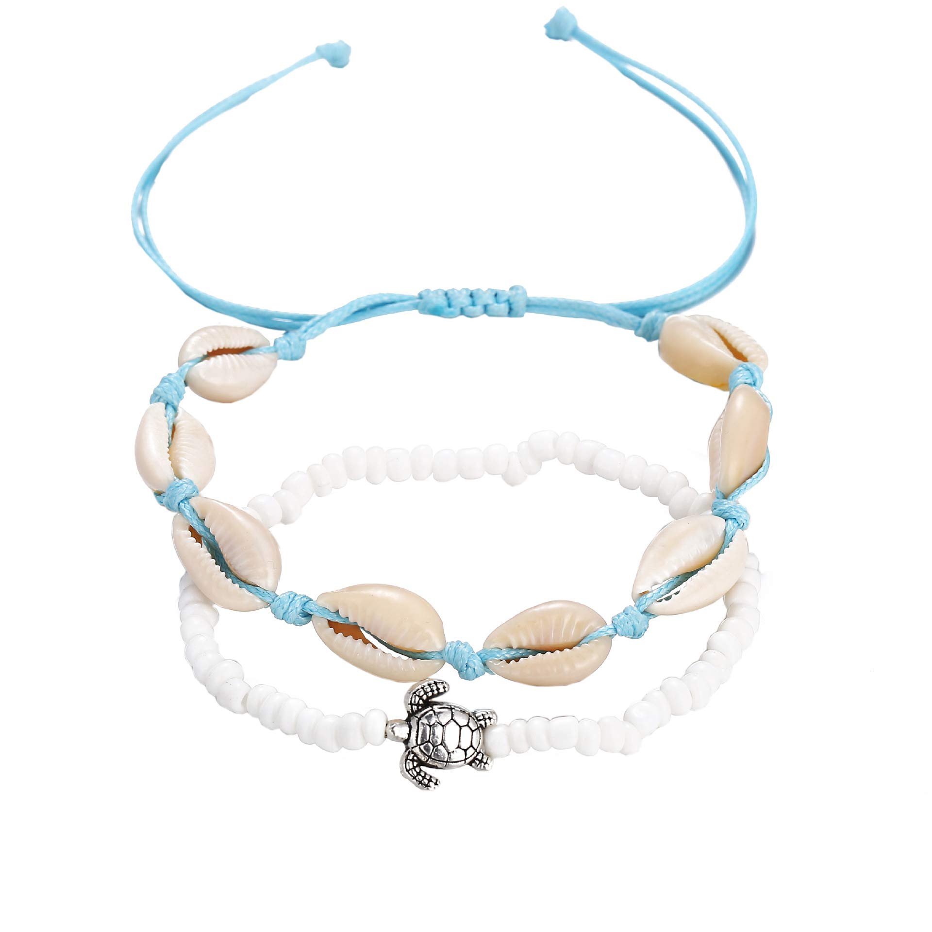 PAMTIER Women's 2Pcs Turtle Shell Beads Beach Anklet Set