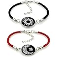 MENGYUEXUAN Luminous Sun and Moon Couple Bracelet - Glow in the Dark Matching Braided Leather Jewelry for Couples, Adjustable Long Distance Love Gift for Him & Her