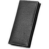 MONHINTY Men's Genuine Leather Multi-Card Long Bifold Wallet For Checkbook Black