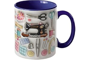 I Love Sewing - Personalized Accent Mug - Gift for Seamstress Tailor Quilter Crafter Hobbyist Sewing Machine Needle Thread Bu