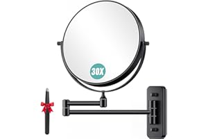Auxmir 30X/1X Wall Mounted Makeup Mirror, 8" Double-Sided Magnifying Mirror with Tweezers, Bathroom Vanity Makeup Mirror, Cos