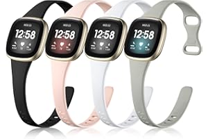 Getino Compatible with Fitbit Versa 3/ Versa 4 Bands/Sense/Sense 2 Bands Women Men, Durable Thin Sport Slim Band Accessories, Small Black/Gray/Pink/White