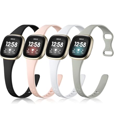Ouwegaga Fitbit Versa 4 Bands For Women - Silicone Sport Strap With 5 Charm Decorative Rings