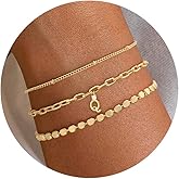 ZHESHY Gold Initial Bracelets for Women Dainty Letter A-Z Charm Bracelets Non Tarnish 14K Gold Plated Stackable Layered Paperclip Link Chain Bracelets Stack Set Personalized Gifts Womens Jewelry