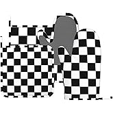 MIFSOIAVV Black White Check Plaid Oven Mitts and Pot Holders Sets Silicone Black and White Checkered Plaid Kitchen Mitts Potholders Heat Resistant 4Pcs Oven Gloves Hot Pads for Cooking Grilling