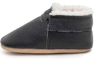 BirdRock Baby Sherpa Moccasins - Cozy, Genuine Leather Winter Shoes for Boys and Girls