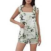 YANGCHA Women Sexy Floral Print Pajama Sets Tie Shoulder Backless Tops Wide Leg Shorts Pjs Set Summer Y2k Two Piece Sleepwear