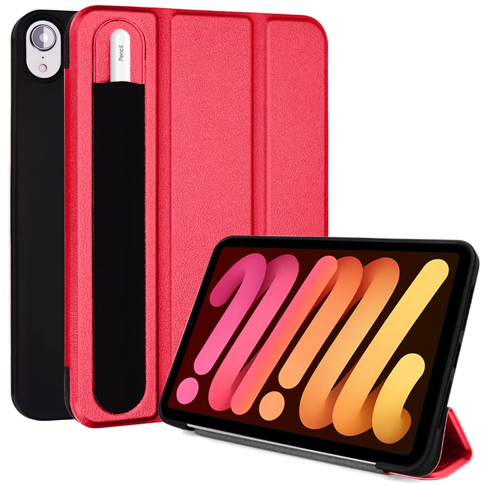 TECHGEAR iPad Mini 7 / Mini 6 (7th & 6th Generation) Smart Case [Pencil Holder] Slim Flip Case Tri-fold Stand Cover with Corner Protection [Auto Wake/Sleep] for iPad Mini 8.3" 2024/2021 - Red