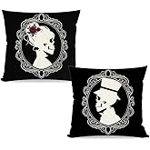 PANDICORN Halloween Gothic Couple Throw Pillow Covers 18x18 Gentleman Lady Skeleton Vintage Halloween Black Goth Indoor Decorations Decorative Cushion Cases Set of 2 for Home Bedroom Bed Couch Decor