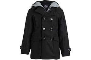 URBAN REPUBLIC Boys' Peacoat - Warm Sherpa Lined Wool Blend Hooded Double Breasted Winter Dress Coat for Boys (Sizes: 8-20)