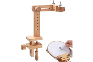 360 Degree Rotation Embroidery Stand on Table- Adjustable Embroidery Hoop Stand Clamp,Rotated Beech Wood Hoop Holder Desktop 