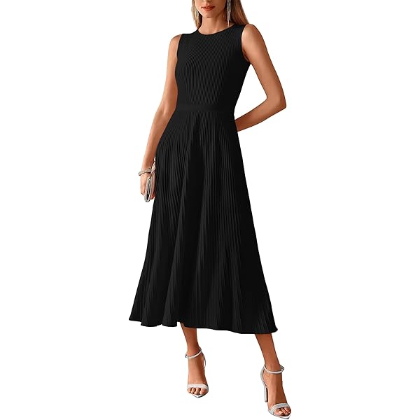 Tank Fit Flare Midi Dress Deep Black XS at Amazon Women's Clothing store