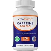 Vitamatic Caffeine Pills 200 mg per Serving, 250 Vegetarian Tablets | Support Energy Support &amp; Endurance Performance*, Gluten Free, Made in USA