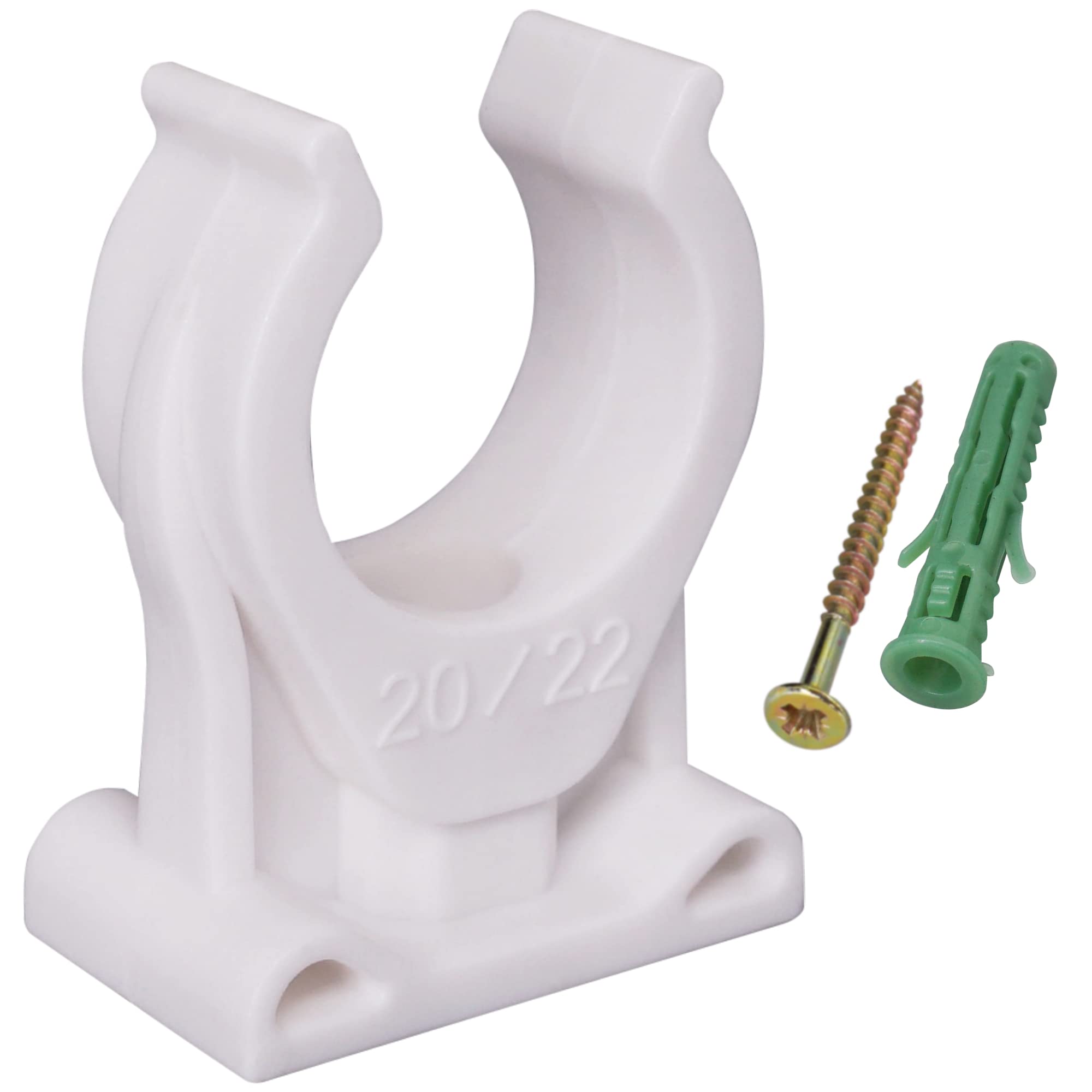 SKIR'CO (10 pcs) Pipe Clips, Plastic Clamps for 20-22 mm Pipes, U Type Pipe Clamp, Hose Hangers, Tubing White Clips