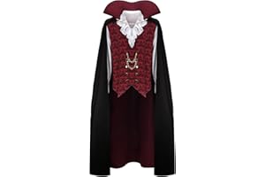 HLENOK Adult Men Devil Vampire Costume Shirt Cloak Outfit Medieval Renaissance Victorian Gothic Halloween Cosplay Long Cape