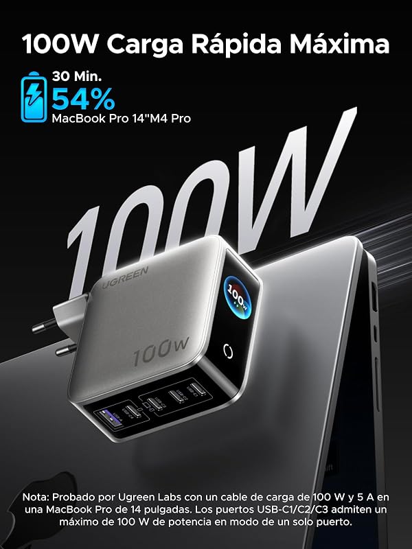 Nexode Pro Cargador USB C 100W Carga Rápida Pantalla TFT